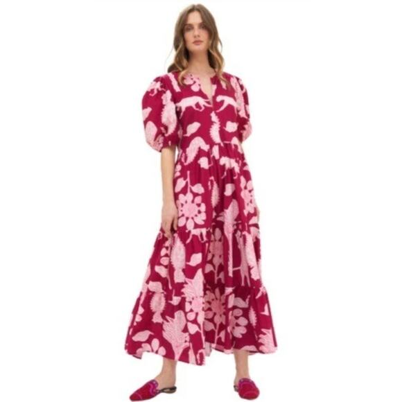 Oliphant Dresses & Skirts - OLIPHANT Puff Sleeve Maxi Midi Dress Magenta Lamu Red Pink Tuckernuck XS